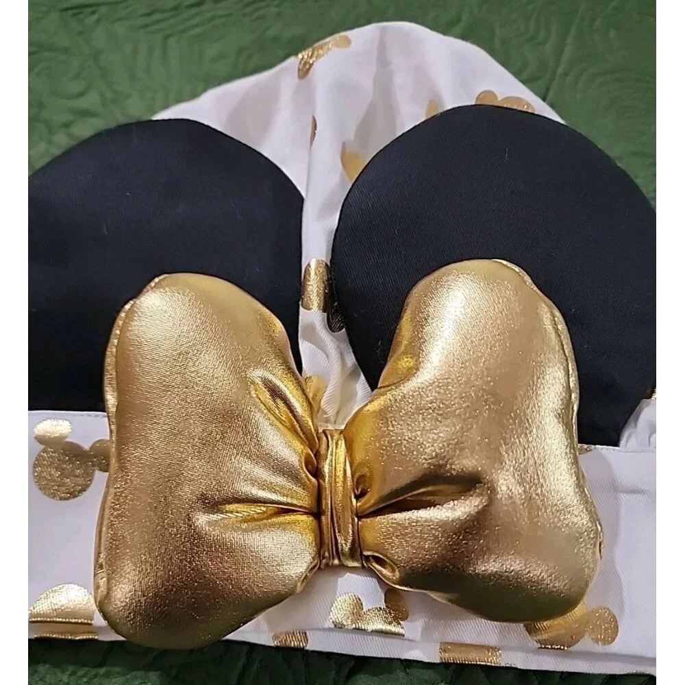 Disney Mickey Mouse Eats Chefs Hat Gold Bow Black Ears‎ Adjustable